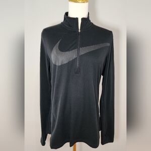 Nike Dri-Fit Running Shirt Reflective Half Zip Black Athletic Activewear Size M